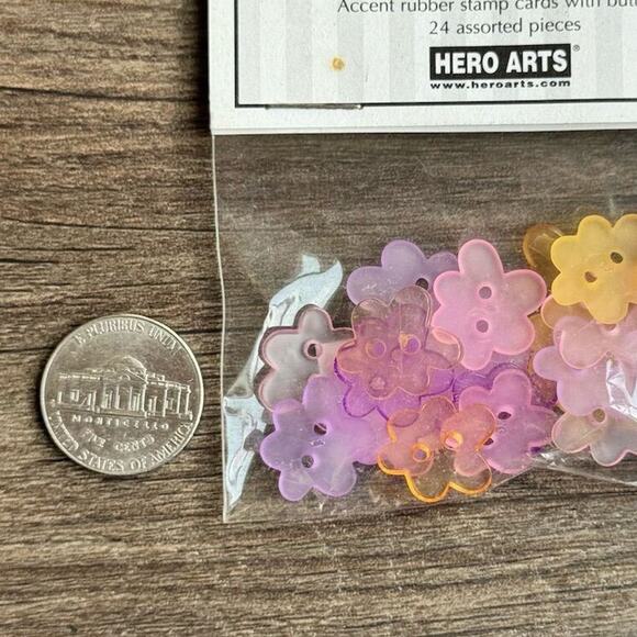 NEW Vintage Y2K 2 Hole Flower Card Buttons 24 Pc Pink Yellow Arts & Crafts - Picture 4 of 5